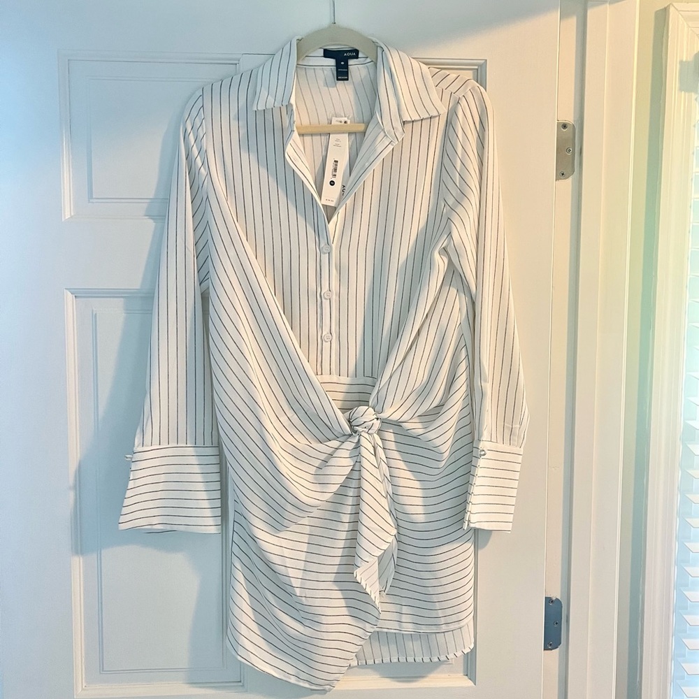 AQUA Striped Shirt Dress NWT